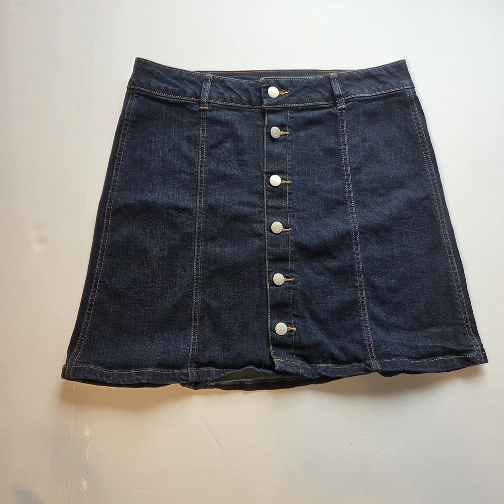 Denver Hayes Dark Blue Button-Front Denim Mini Skirt